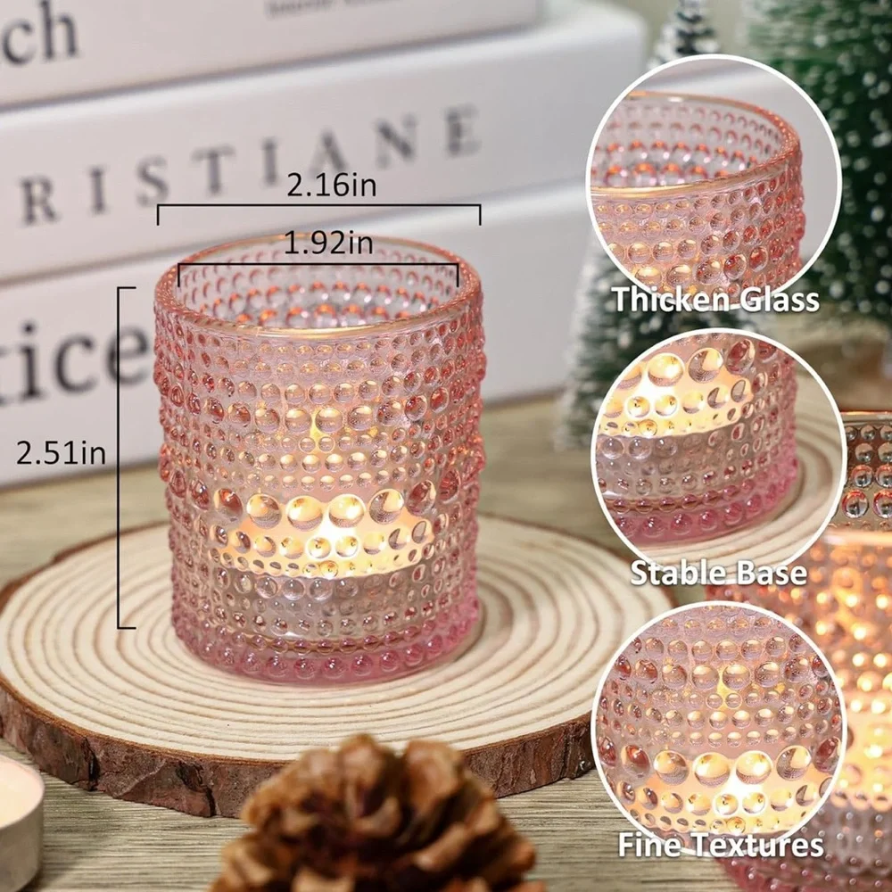 3 Vintage inspired Pink Glass Candle Holders‎